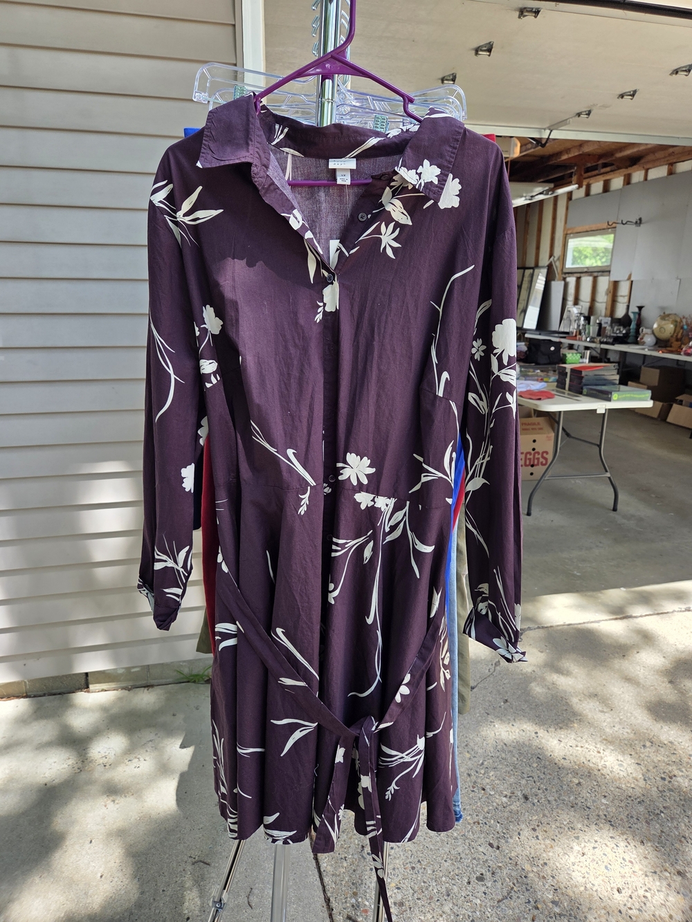 a new day Plum Long-Sleeve Floral Shirt Dress